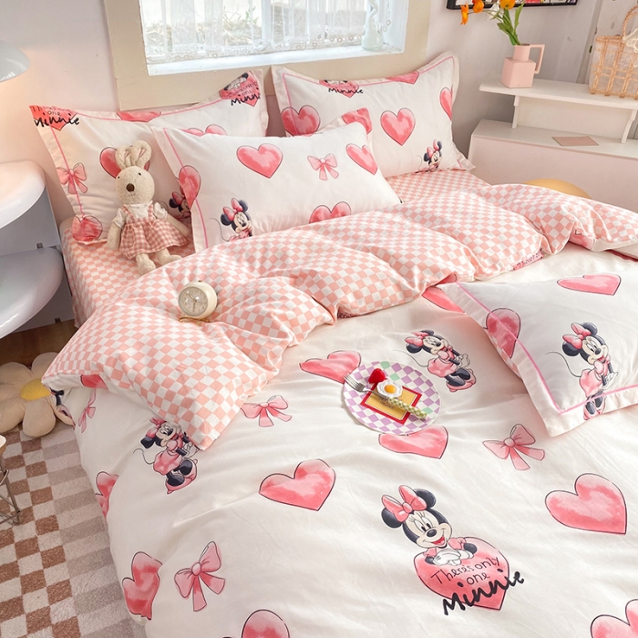 91家纺网 家纺一手货源 找家纺 眠博士 2022新款全棉13372迪士尼印花四件套 爱心米妮