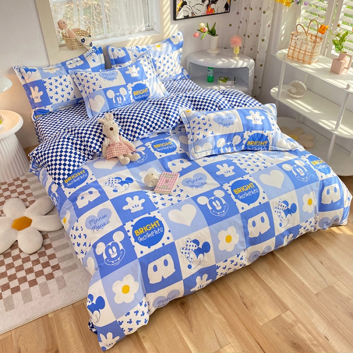 91家纺网 家纺一手货源 找家纺 眠博士 2022新款全棉13372迪士尼印花四件套 蓝色米妮