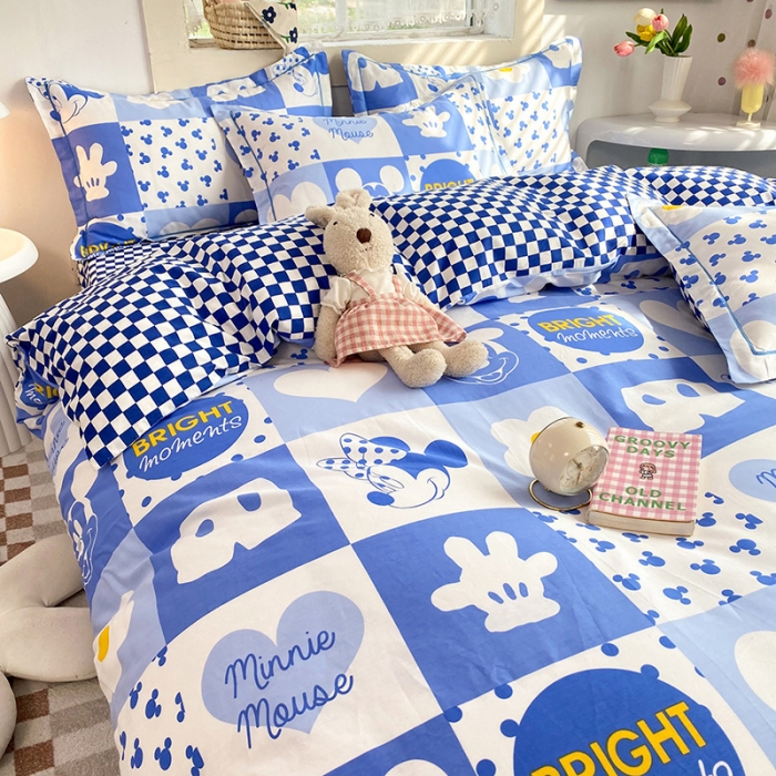 91家纺网 家纺一手货源 找家纺 眠博士 2022新款全棉13372迪士尼印花四件套 蓝色米妮