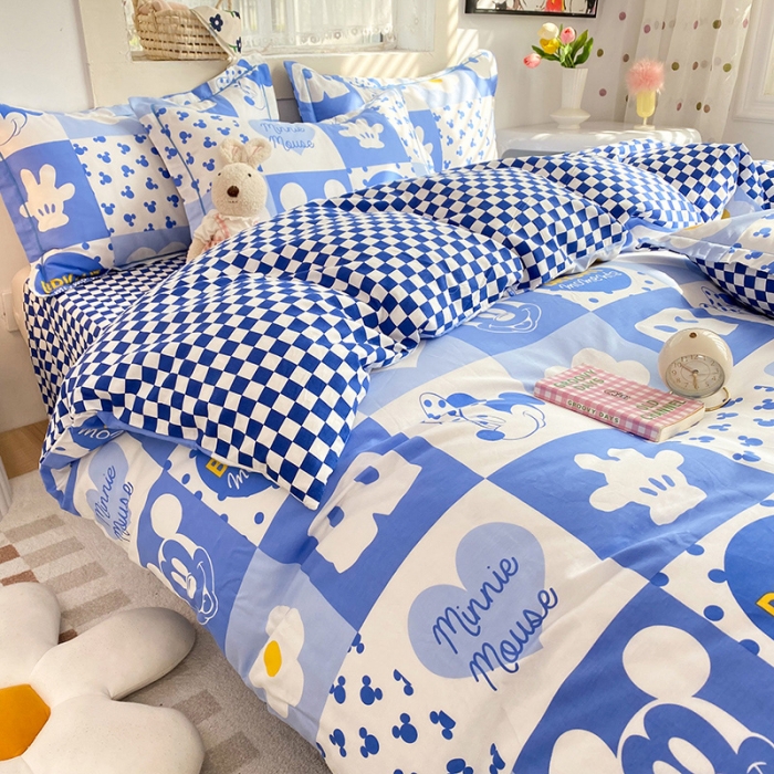 91家纺网 家纺一手货源 找家纺 眠博士 2022新款全棉13372迪士尼印花四件套 蓝色米妮