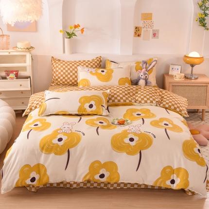 妖妖家纺 2023新款芦荟棉AB双版印花四件套 呆萌兔