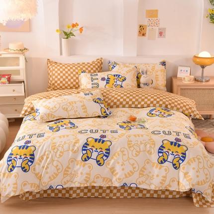 妖妖家纺 2023新款芦荟棉AB双版印花四件套 虎妞