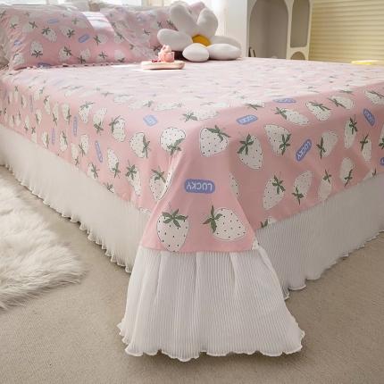 舒居家纺  2023新款床单单层床盖三件套 白草莓