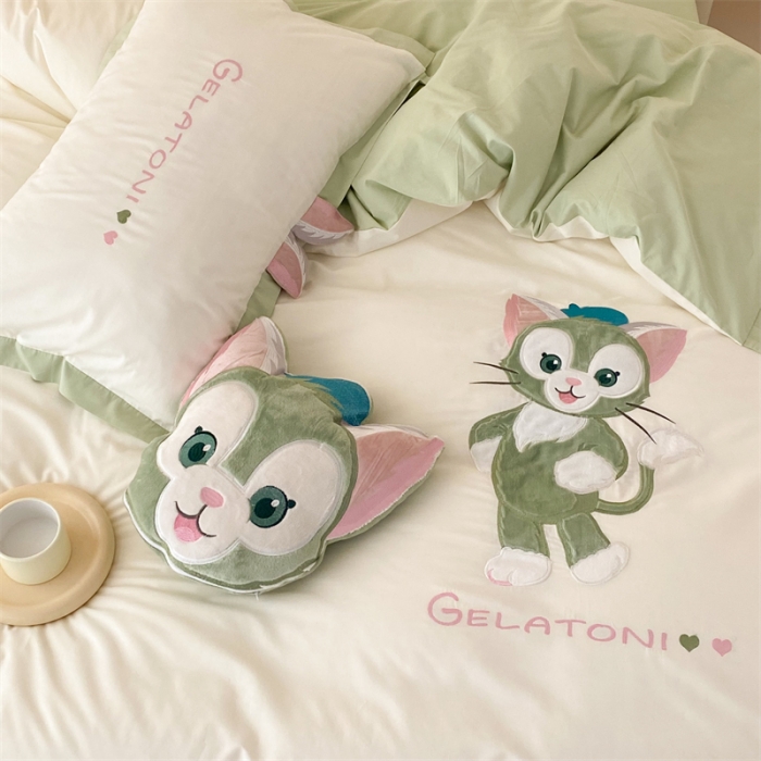 91家纺网 家纺一手货源 找家纺 朗莎 2022新款卡通水洗棉四件套 画家猫