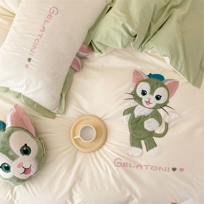 91家纺网 家纺一手货源 找家纺 朗莎 2022新款卡通水洗棉四件套 画家猫