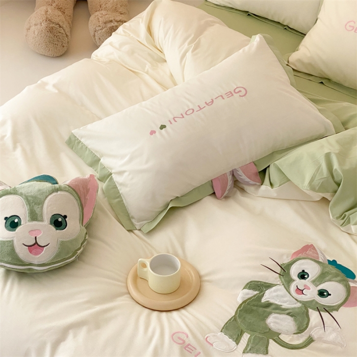 91家纺网 家纺一手货源 找家纺 朗莎 2022新款卡通水洗棉四件套 画家猫