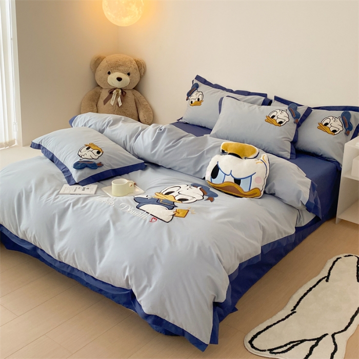 91家纺网 家纺一手货源 找家纺 朗莎 2022新款卡通水洗棉四件套 可爱鸭鸭