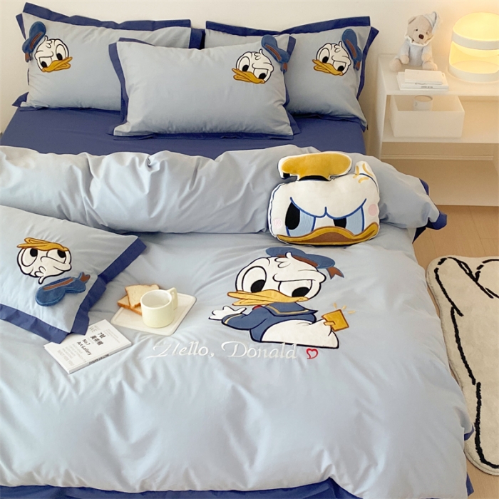 91家纺网 家纺一手货源 找家纺 朗莎 2022新款卡通水洗棉四件套 可爱鸭鸭