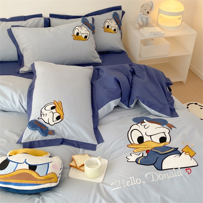 91家纺网 家纺一手货源 找家纺 朗莎 2022新款卡通水洗棉四件套 可爱鸭鸭