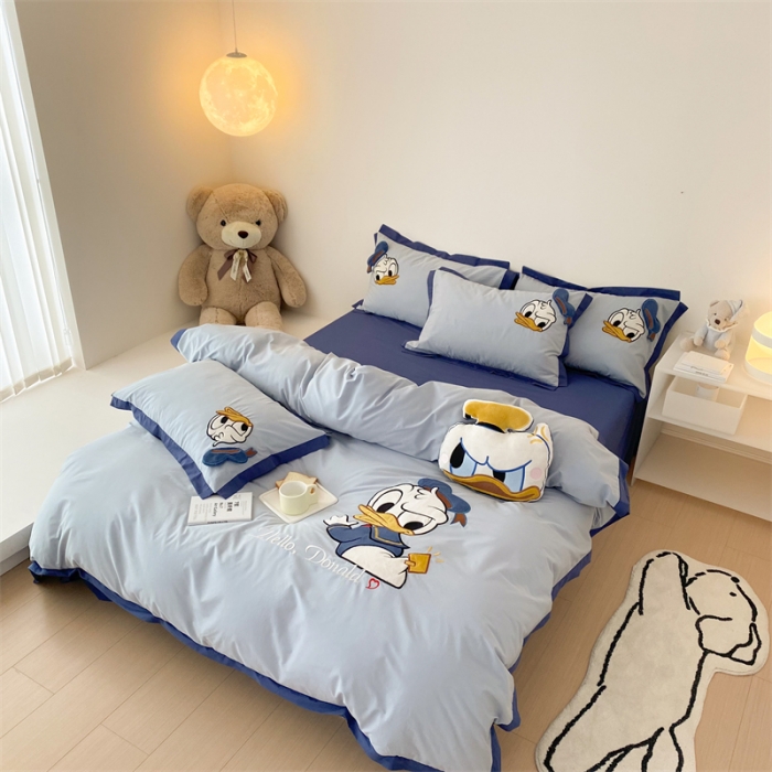 91家纺网 家纺一手货源 找家纺 朗莎 2022新款卡通水洗棉四件套 可爱鸭鸭