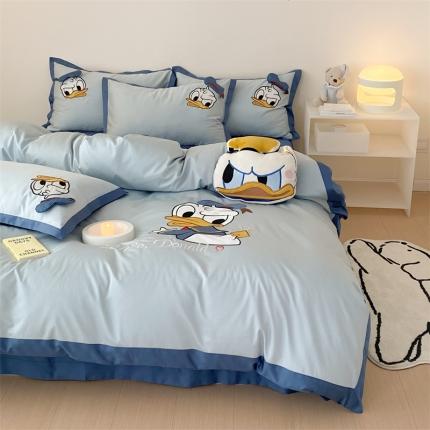 91家纺网 家纺一手货源 找家纺 (总)朗莎 2022新款60S长绒棉贴布绣四件套-鸭鸭