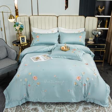 91家纺网 家纺一手货源 找家纺 琪格格 2022新款水洗真丝重工刺绣四件套 悠然清新-水兰