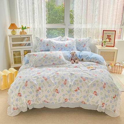 91家纺网 家纺一手货源 找家纺 琪格格 2022新款全棉印花荷叶边四件套 荷叶边-田园兔