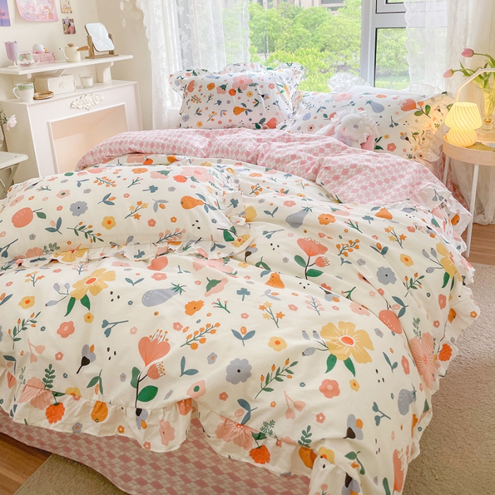 91家纺网 家纺一手货源 找家纺 琪格格 2022新款全棉印花荷叶边四件套 荷叶边-盛夏时光