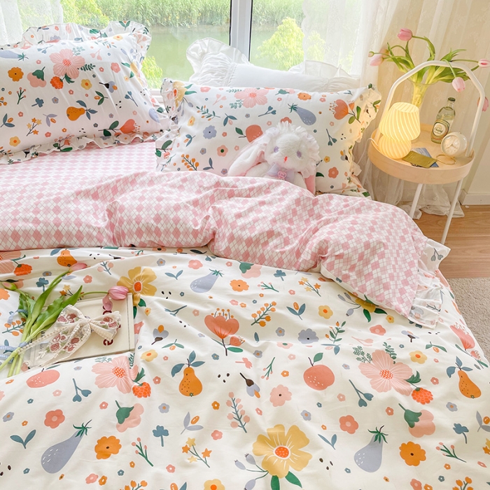 91家纺网 家纺一手货源 找家纺 琪格格 2022新款全棉印花荷叶边四件套 荷叶边-盛夏时光