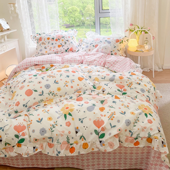 91家纺网 家纺一手货源 找家纺 琪格格 2022新款全棉印花荷叶边四件套 荷叶边-盛夏时光