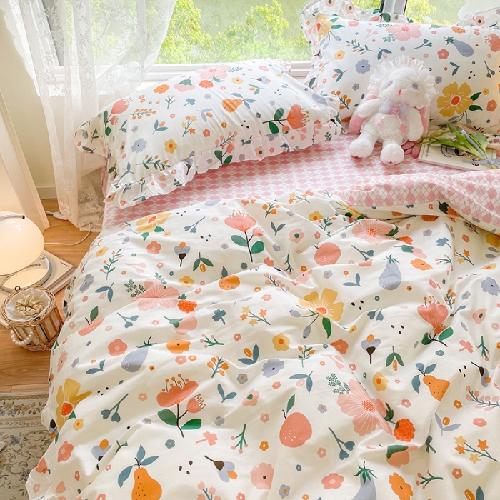 91家纺网 家纺一手货源 找家纺 琪格格 2022新款全棉印花荷叶边四件套 荷叶边-盛夏时光