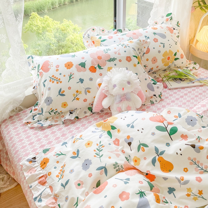 91家纺网 家纺一手货源 找家纺 琪格格 2022新款全棉印花荷叶边四件套 荷叶边-盛夏时光