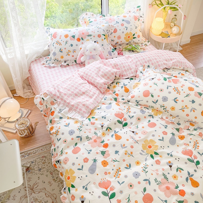 91家纺网 家纺一手货源 找家纺 琪格格 2022新款全棉印花荷叶边四件套 荷叶边-盛夏时光