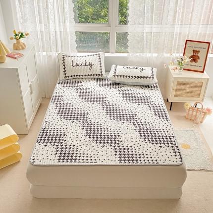 91家纺网 家纺一手货源 找家纺 佰亿莱 2024新款数码印花大版乳胶软凉席三件套 千鸟格