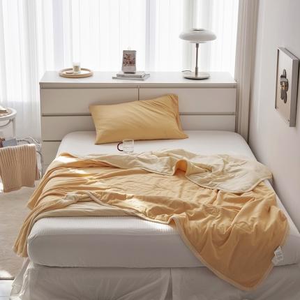 91家纺网 家纺一手货源 找家纺 莱宁被业 2022新款A类全棉针织双拼夏被被芯 奶油橘双拼