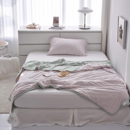 91家纺网 家纺一手货源 找家纺 莱宁被业 2022新款A类全棉针织双拼夏被被芯 水滴粉双拼