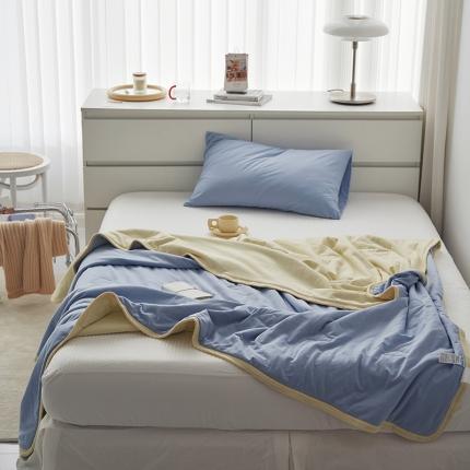 91家纺网 家纺一手货源 找家纺 莱宁被业 2023新款A类全棉针织双拼夏被被芯 婴儿蓝双拼