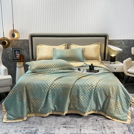 91家纺网 家纺一手货源 找家纺 2023新款直播爆品水洗真丝天丝夏凉被夏被及夏被四件套时尚绿