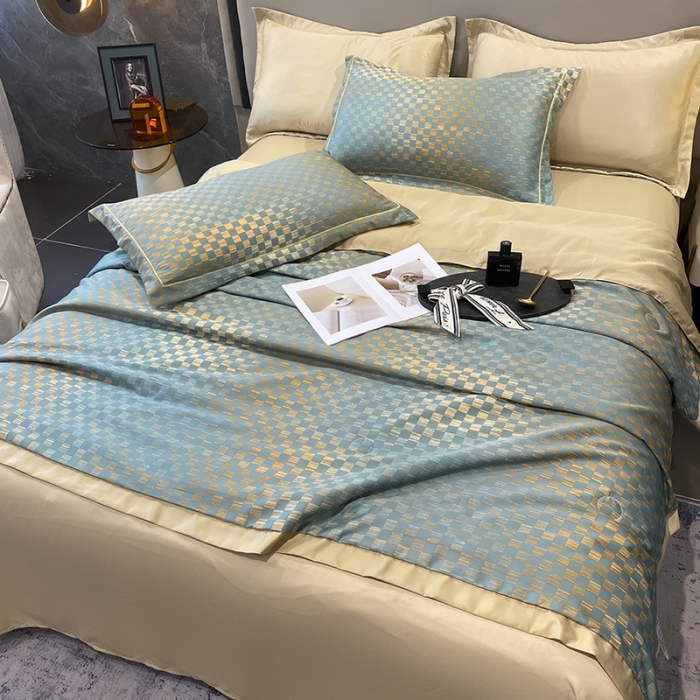 91家纺网 家纺一手货源 找家纺 2023新款直播爆品水洗真丝天丝夏凉被夏被及夏被四件套时尚绿