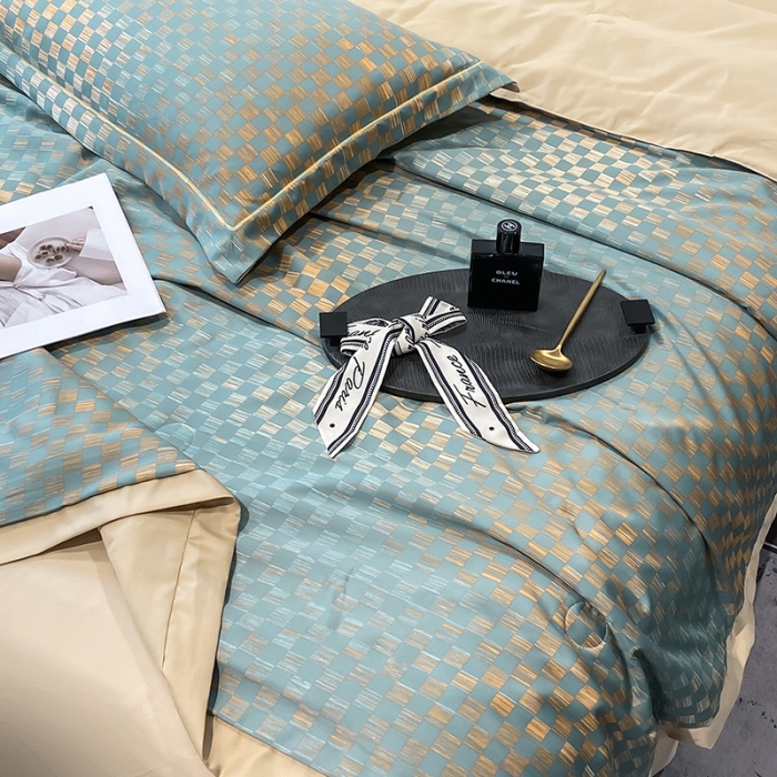 91家纺网 家纺一手货源 找家纺 2023新款直播爆品水洗真丝天丝夏凉被夏被及夏被四件套时尚绿