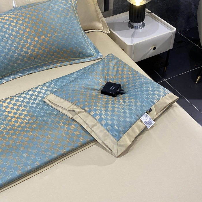 91家纺网 家纺一手货源 找家纺 2023新款直播爆品水洗真丝天丝夏凉被夏被及夏被四件套时尚绿