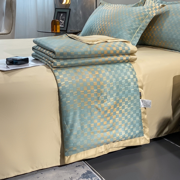 91家纺网 家纺一手货源 找家纺 2023新款直播爆品水洗真丝天丝夏凉被夏被及夏被四件套时尚绿