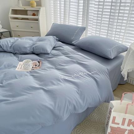 91家纺网 家纺一手货源 找家纺 曼谷纯色简约刺绣柔软磨毛水洗棉套件飘系列 字母纯海盐