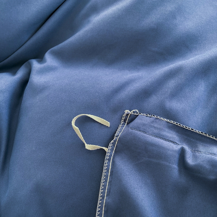 91家纺网 家纺一手货源 找家纺 曼谷纯色简约刺绣柔软磨毛水洗棉套件飘系列字母宝蓝海盐