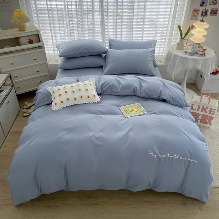 91家纺网 家纺一手货源 找家纺 曼谷纯色简约刺绣柔软磨毛水洗棉套件飘系列 字母纯海盐