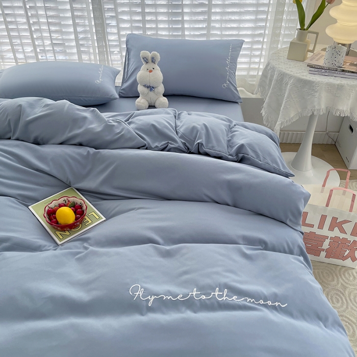 91家纺网 家纺一手货源 找家纺 曼谷纯色简约刺绣柔软磨毛水洗棉套件飘系列 字母纯海盐