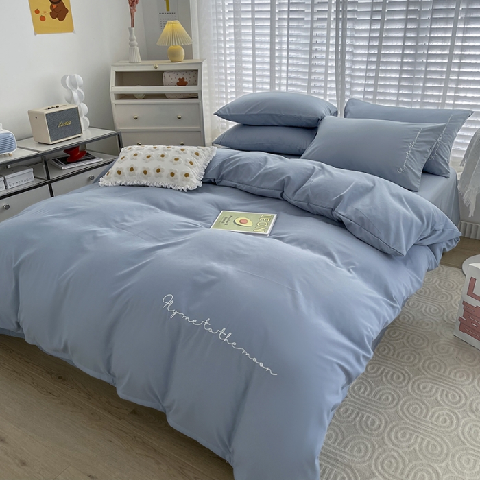 91家纺网 家纺一手货源 找家纺 曼谷纯色简约刺绣柔软磨毛水洗棉套件飘系列 字母纯海盐