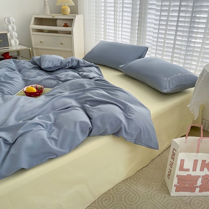 91家纺网 家纺一手货源 找家纺 曼谷纯色简约刺绣柔软磨毛水洗棉套件飘系列字母海盐芝士