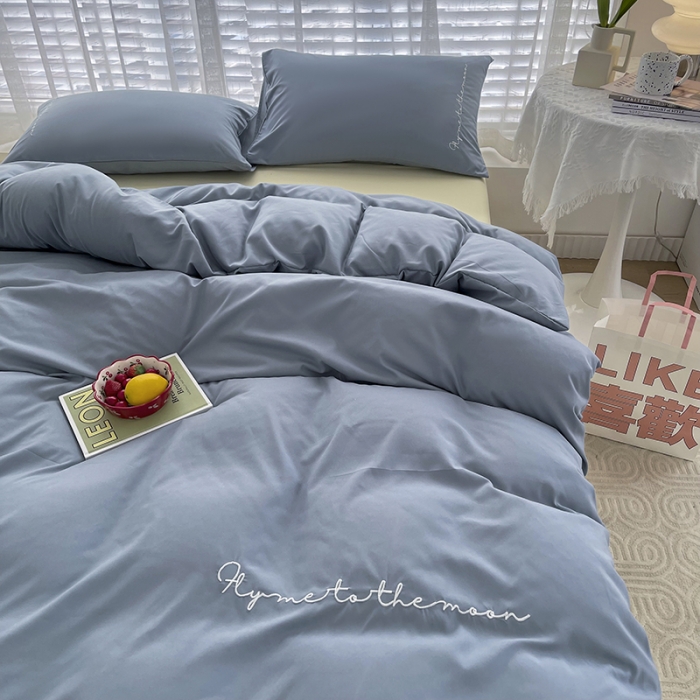 91家纺网 家纺一手货源 找家纺 曼谷纯色简约刺绣柔软磨毛水洗棉套件飘系列字母海盐芝士