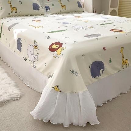 91家纺网 家纺一手货源 找家纺 舒居家纺  2023新款床单单层床盖三件套 动物园