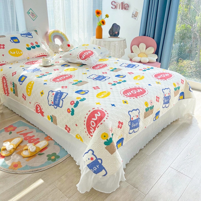 91家纺网 家纺一手货源 找家纺 鑫钰 2023全棉印花床盖三件套（支持定做） 笨笨熊