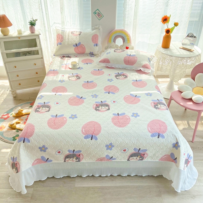 91家纺网 家纺一手货源 找家纺 鑫钰 2023全棉印花床盖三件套（支持定做）蜜桃女孩