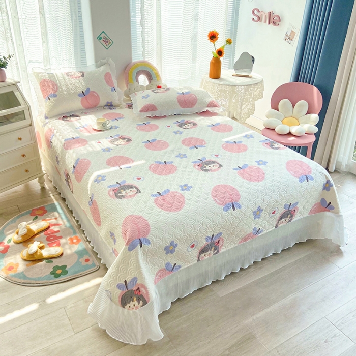 91家纺网 家纺一手货源 找家纺 鑫钰 2023全棉印花床盖三件套（支持定做）蜜桃女孩