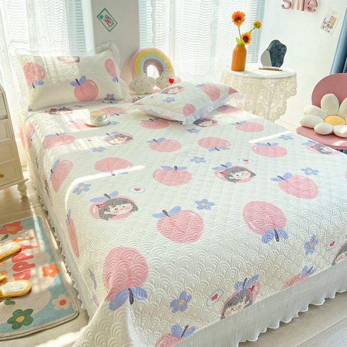 91家纺网 家纺一手货源 找家纺 鑫钰 2023全棉印花床盖三件套（支持定做）蜜桃女孩