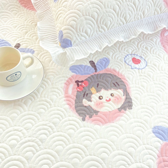 91家纺网 家纺一手货源 找家纺 鑫钰 2023全棉印花床盖三件套（支持定做）蜜桃女孩