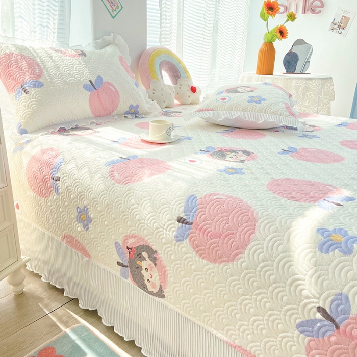 91家纺网 家纺一手货源 找家纺 鑫钰 2023全棉印花床盖三件套（支持定做）蜜桃女孩