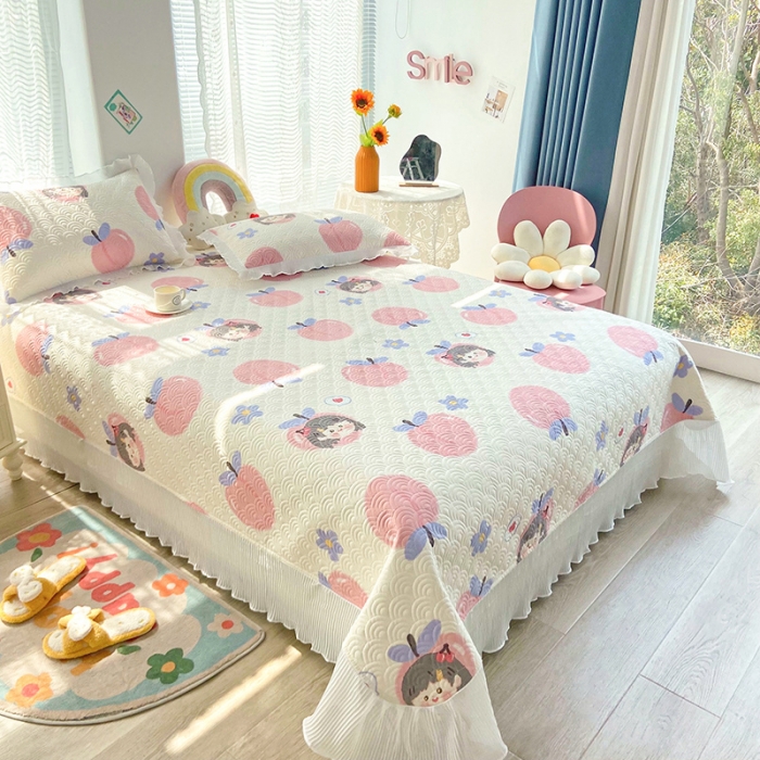 91家纺网 家纺一手货源 找家纺 鑫钰 2023全棉印花床盖三件套（支持定做）蜜桃女孩