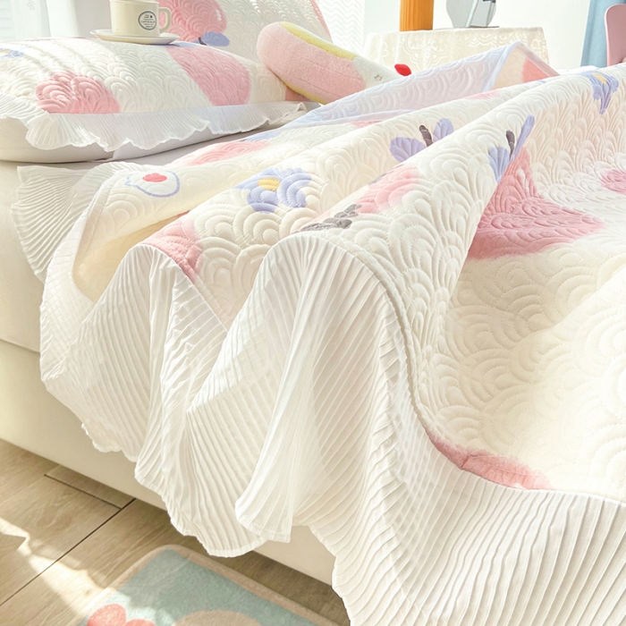 91家纺网 家纺一手货源 找家纺 鑫钰 2023全棉印花床盖三件套（支持定做）蜜桃女孩