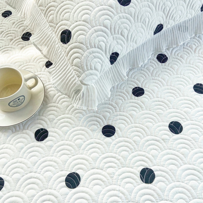 91家纺网 家纺一手货源 找家纺 鑫钰 2023全棉印花床盖三件套（支持定做）圆点