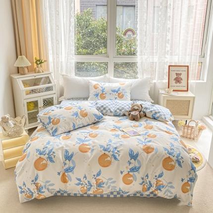 91家纺网 家纺一手货源 找家纺 捌月 2024新款全棉ins小球球款四件套 小蜜桔